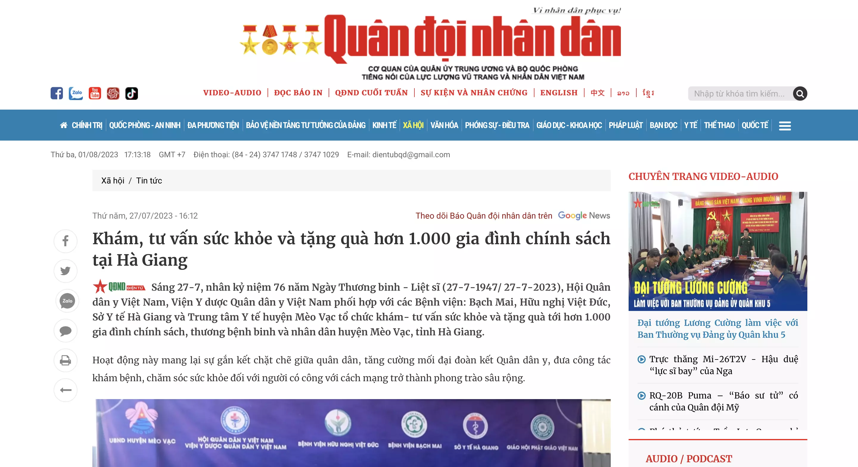 Báo Quân Đội Nhân Dân viết về chuyến Thiện nguyện Hà Giang của Viện