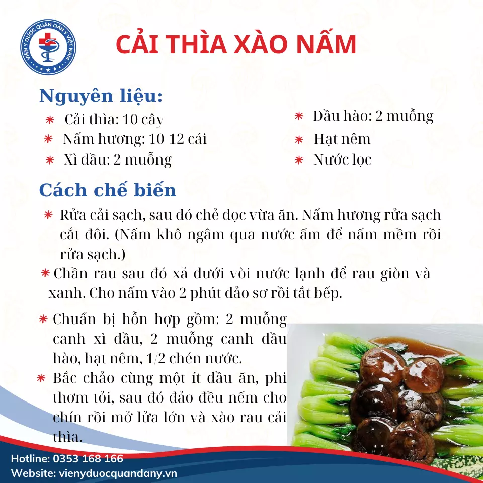 cải thìa xào nấm