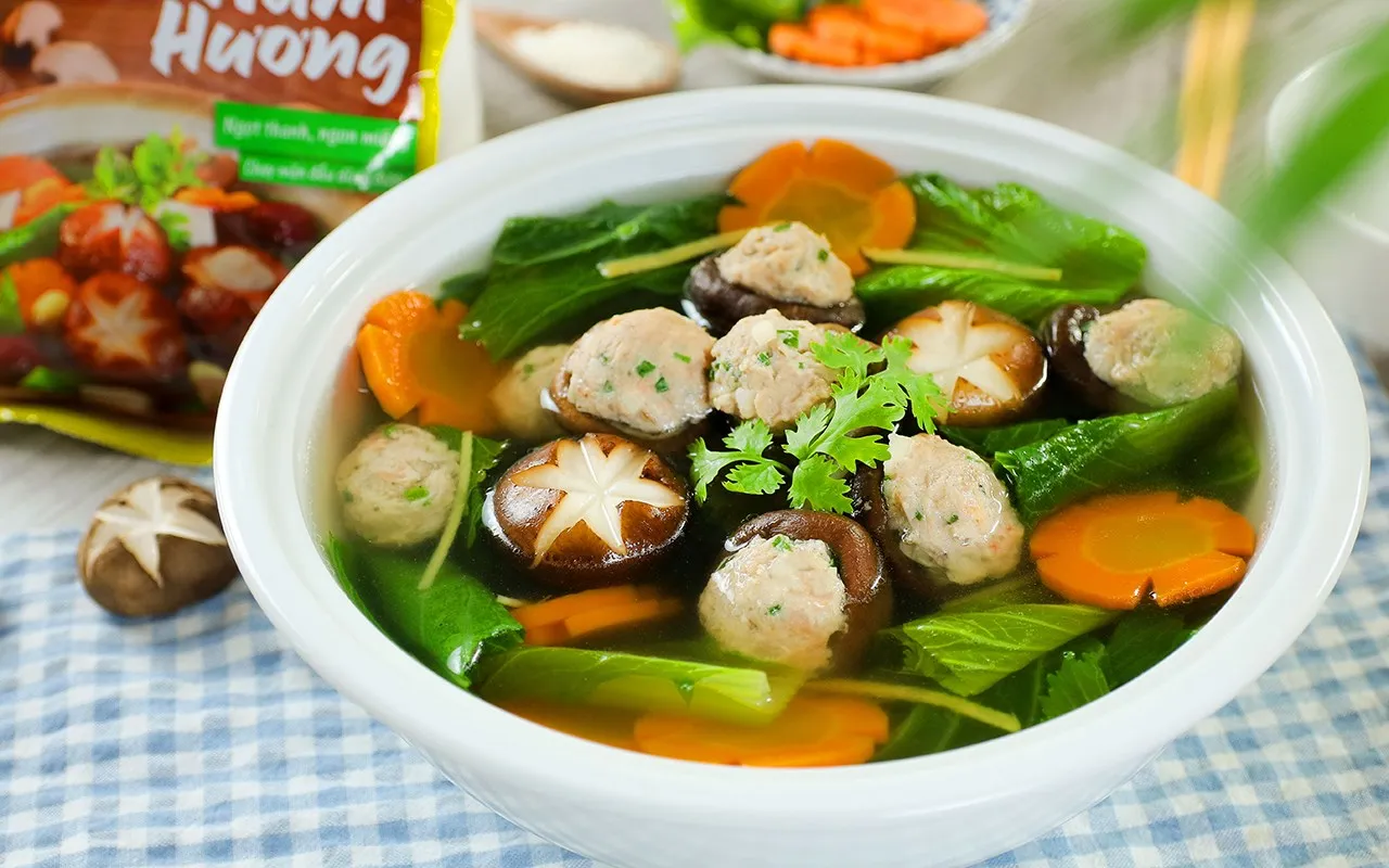 canh cải xanh nấm hương